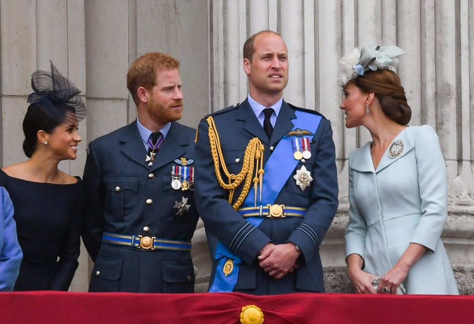 William 'can't tolerate' how Meghan has tried Kate. Pictured: The 'Fab Four' watching the Flypast to commemorate Royal Air Force Centenary on the balcony of Buckingham Palace in 2018