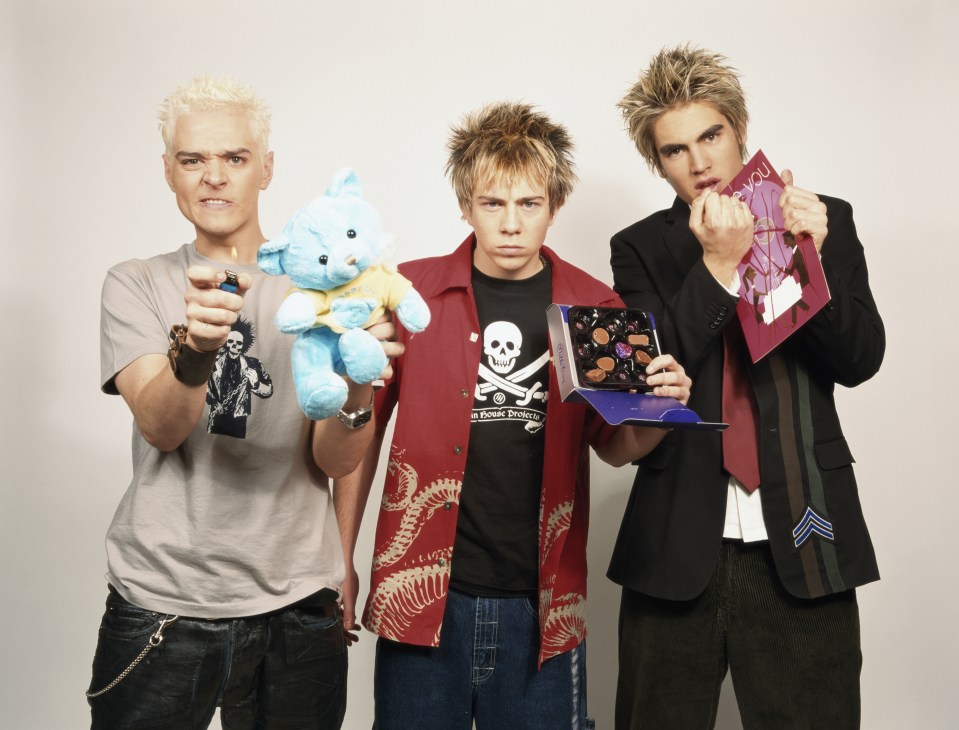 Matt, left, in 2003 with Busted band mates James Bourne and Charlie Simpson