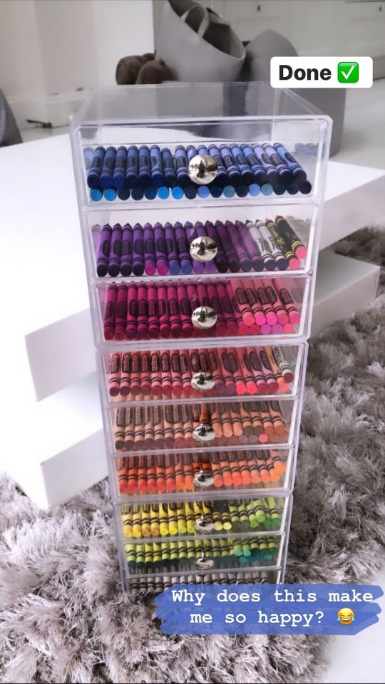 Stacey previously showed off her pristine crayon storage unit