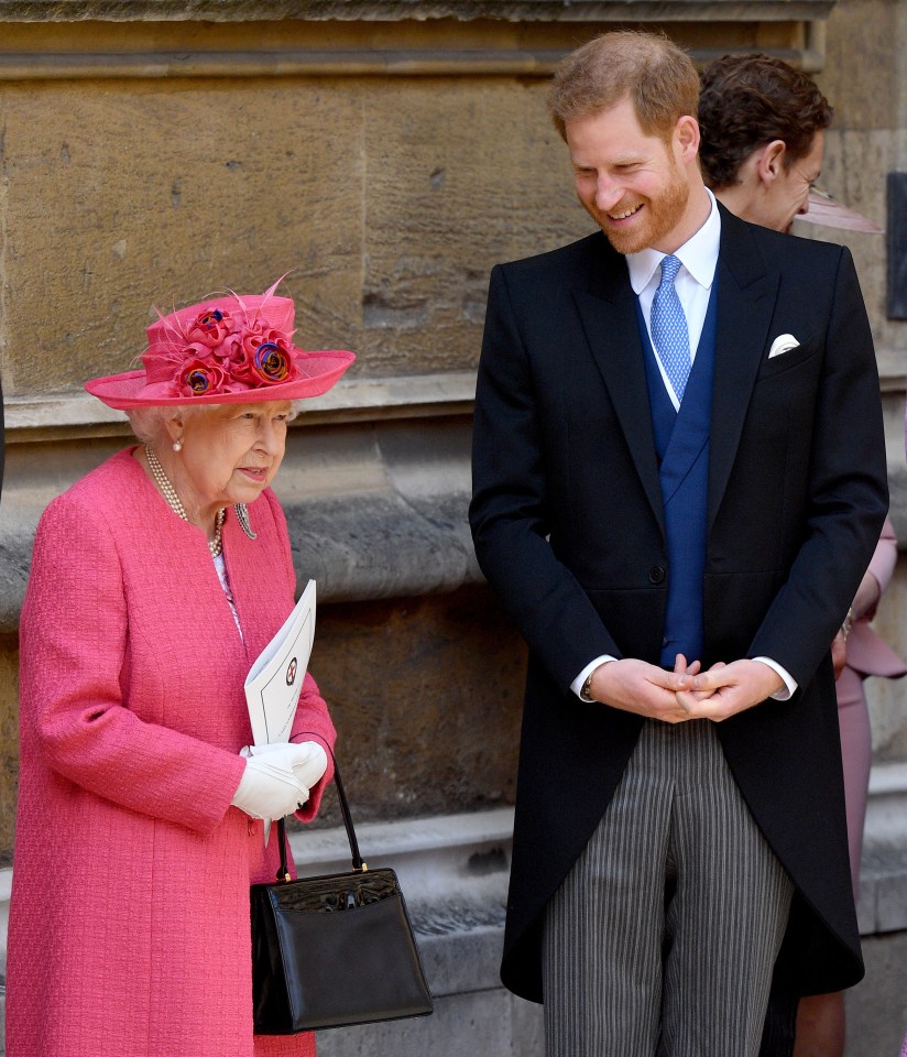 The Queen and Prince Harry at Lady Gabriella’s wedding