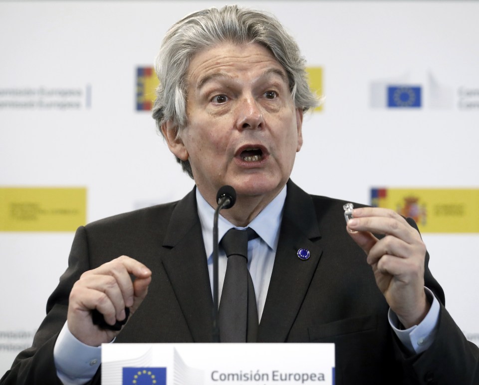 European commissioner Thierry Breton has vowed the UK will get "zero" vaccines