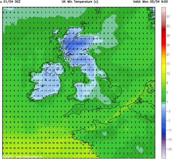 Temperatures on Easter Monday will reach below freezing