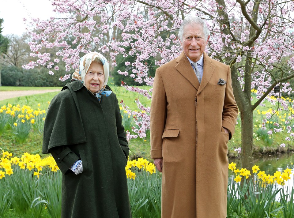 The Queen and Prince Charles pose for a portrait in the garden of Frogmore House