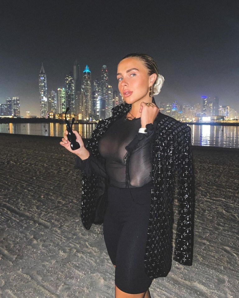 Gabby Allen left little to the imagination with her sheer top for a night out in Dubai