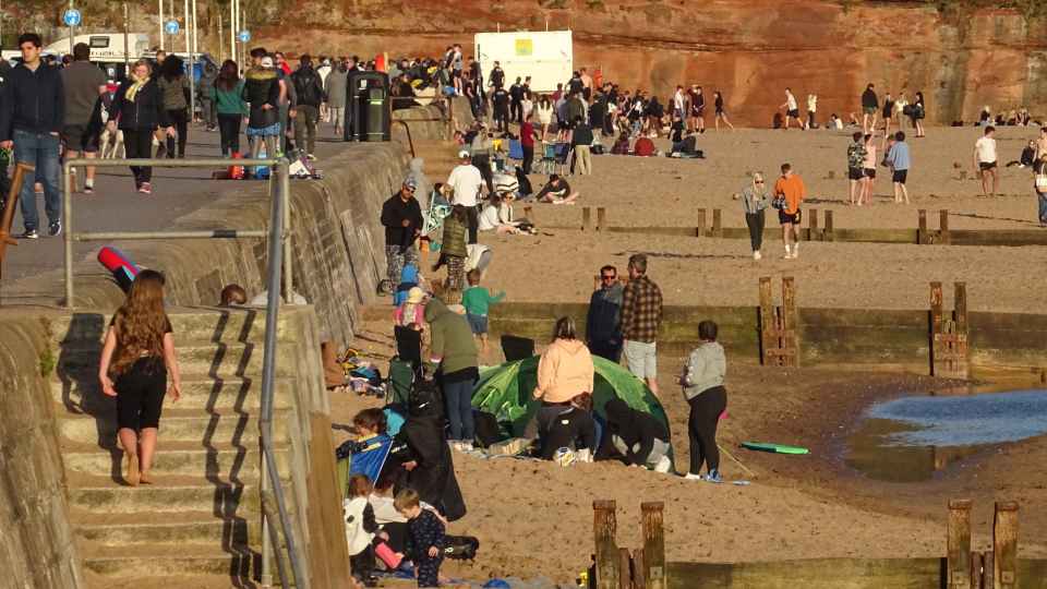 A brawl broke out on Exmouth beach, Devon yesterday