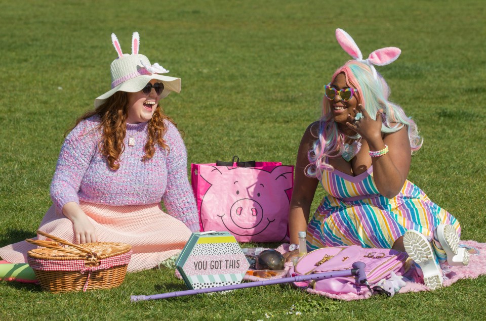 A pair of Easter bunnies out in the sun in Brighton