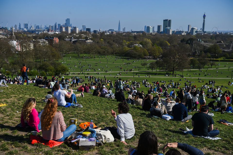 A busy Primrose Hill park in north London