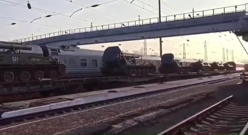 Footage is said to show at least six on a train heading for the Ukraine border on Tuesday