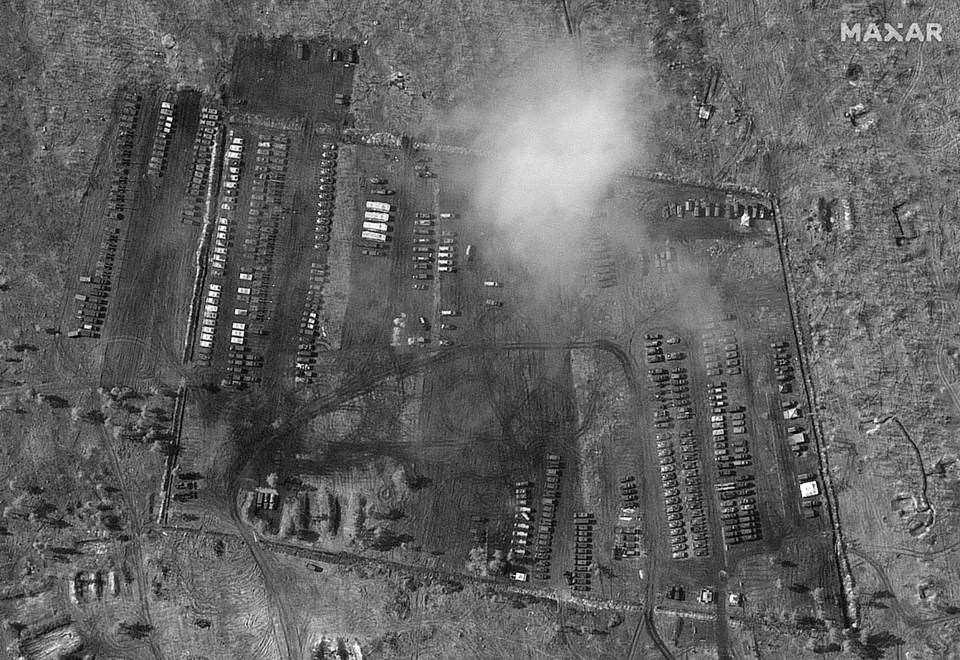 A camp for paratroopers is seen in a satellite image in Voronezh, near the Ukraine border