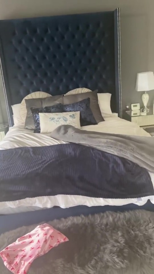 The bed features a huge velvet bed frame