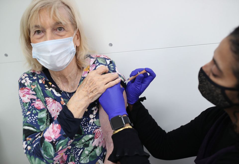 All adults in the UK aged over 50 have been offered the first dose of the Covid vaccine. Pictured: Asha Fowells vaccinates Catherine Jinadu, 82, with her second dose of the Oxford-AstraZeneca coronavirus vaccine