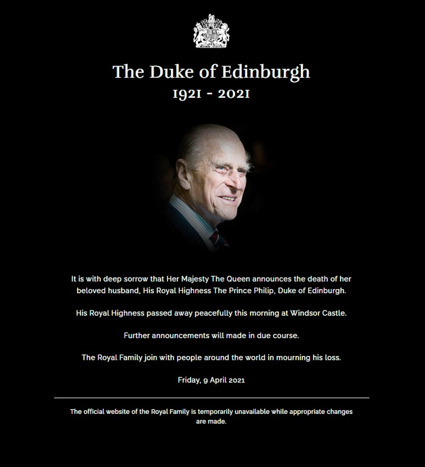 The website for the Royal Family now contains a tribute to Prince Philip