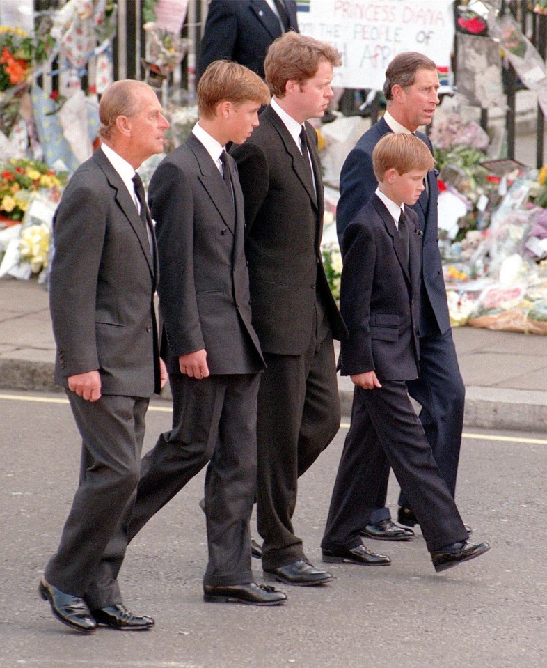 William and Harry in the procession for their mother Princess Diana's funeral