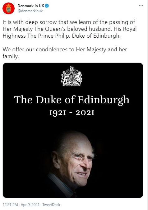 The Embassy of Denmark paid tribute to the Duke of Edinburgh