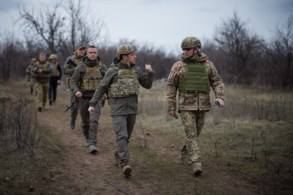 Ukraine’s President Volodymyr Zelensky on his working visit to the eastern Ukrainian conflict zone