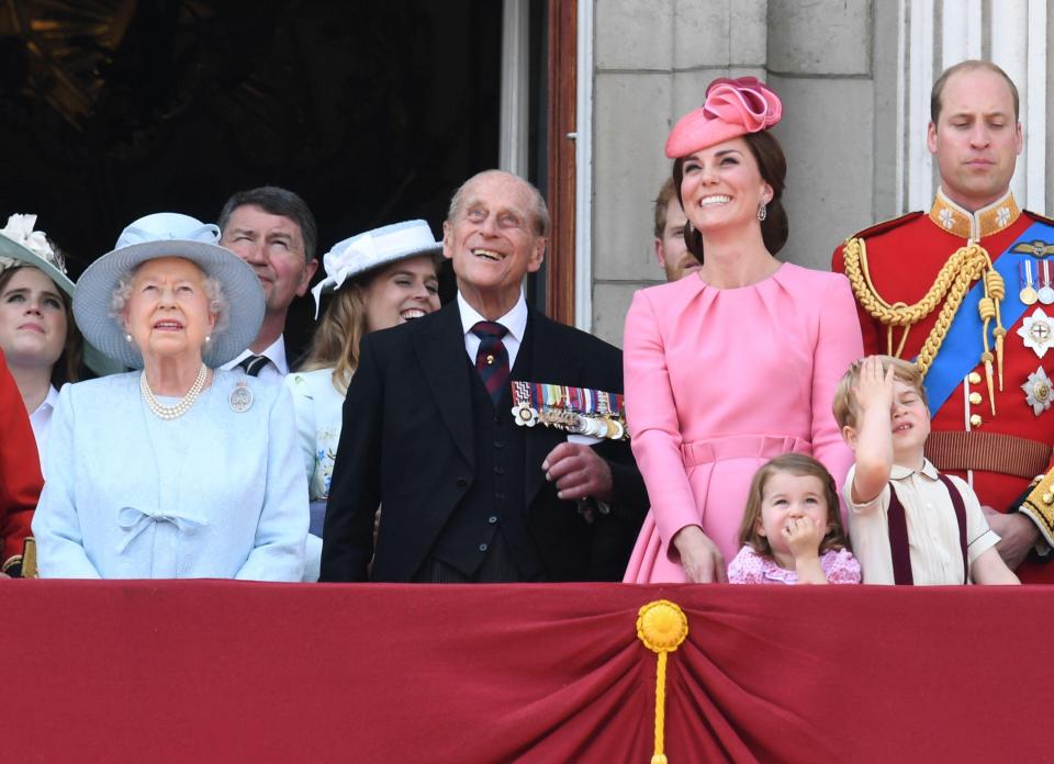 The family watching the Trooping of the Colour in 2017 for the Queen's birthday