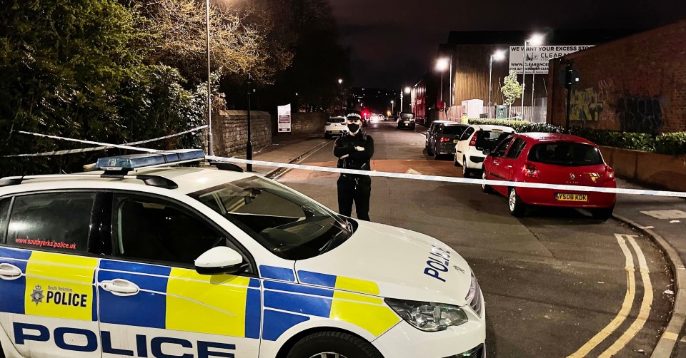 Police cordoned off the road in Sheffield on Saturday