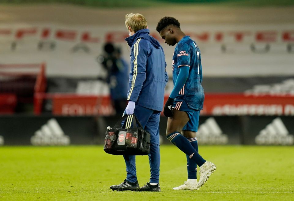 Bukayo Saka joined the Arsenal injury table as he hobbled off late on against Sheff Utd