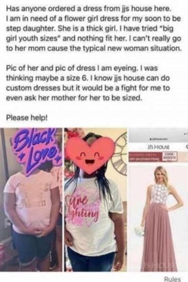 The woman turned to Facebook for advice after struggling to find a dress for the young girl