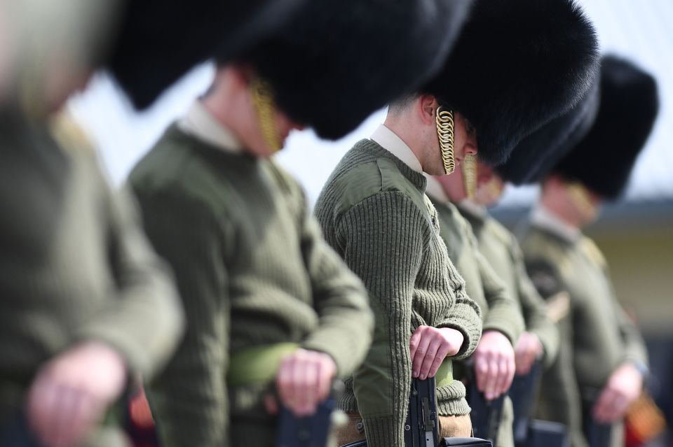 Soldiers from the Welsh Guards rehearse for the funeral