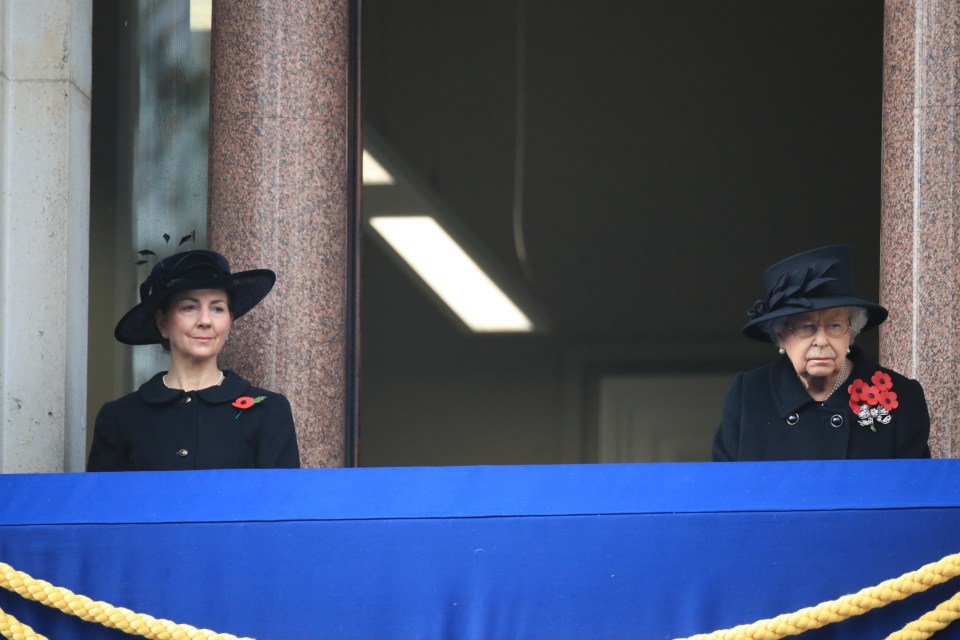 The Queen and Lady Susan attending a National Service of Remembrance at the Cenotaph in Westminster in November 2020