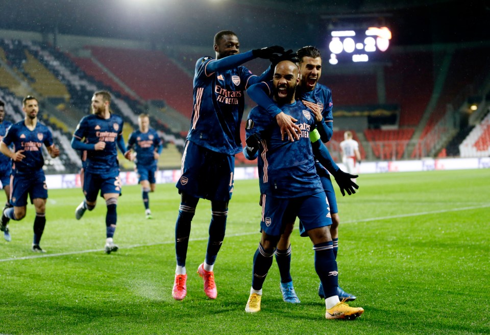 Lacazette went on to score twice in the game as Arsenal reached the Europa League semis