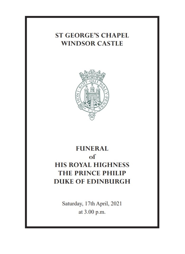 The Order of Service for the funeral of  Prince Philip