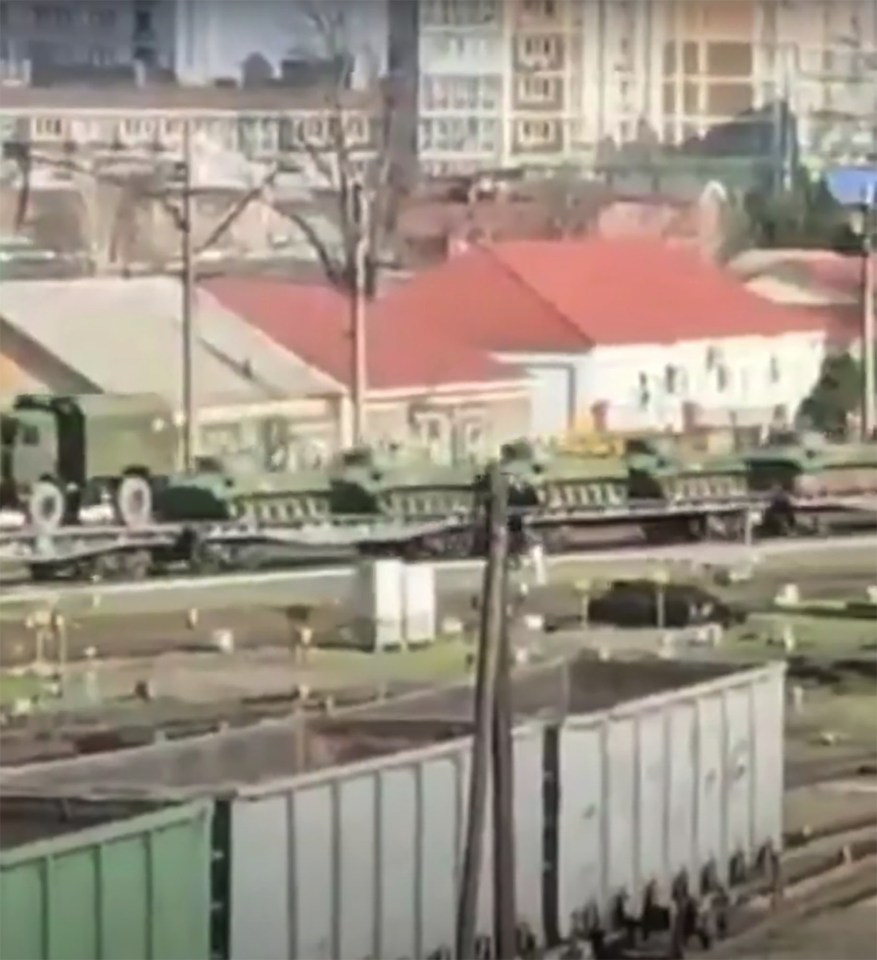 A train transporting military vehicles, spotted in Rostov region, Russia