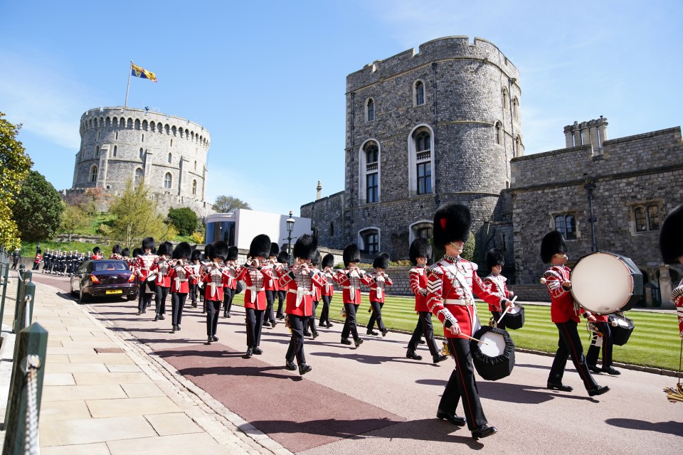 Troops marching at Windsor Castle ahead of Philip's funeral