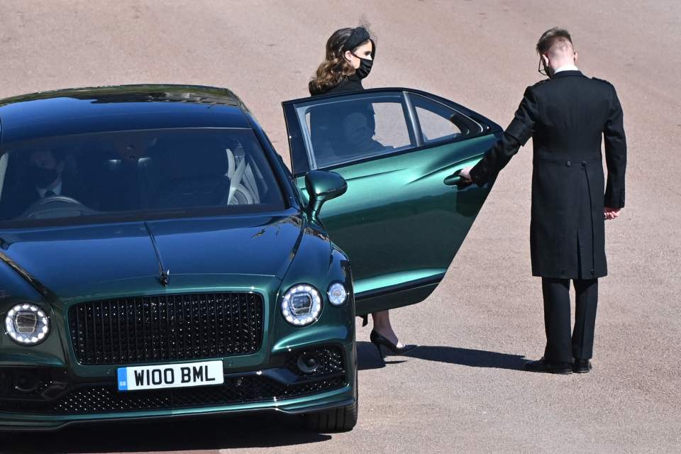 Princess Eugenie arriving at the chapel ahead of her grandfather's funeral