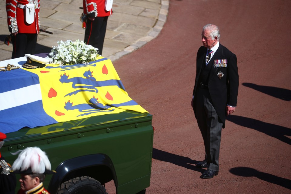 Prince Charles followed his father's coffin in the custom-made Land Rover designed by Prince Philip