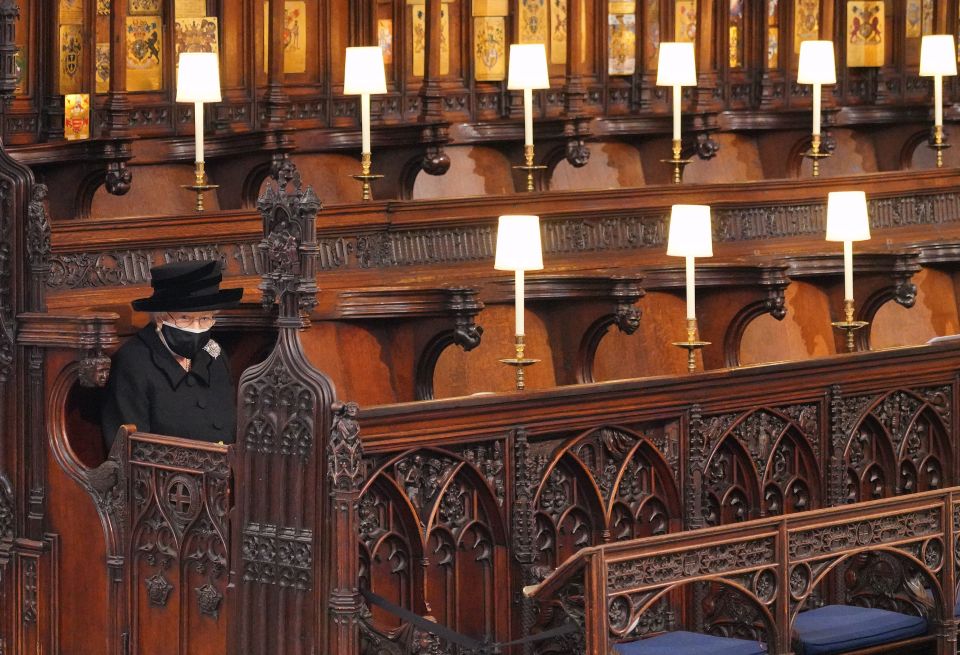 The Queen Elizabeth sat alone in St George's Chapel at Windsor on April 17, 2021