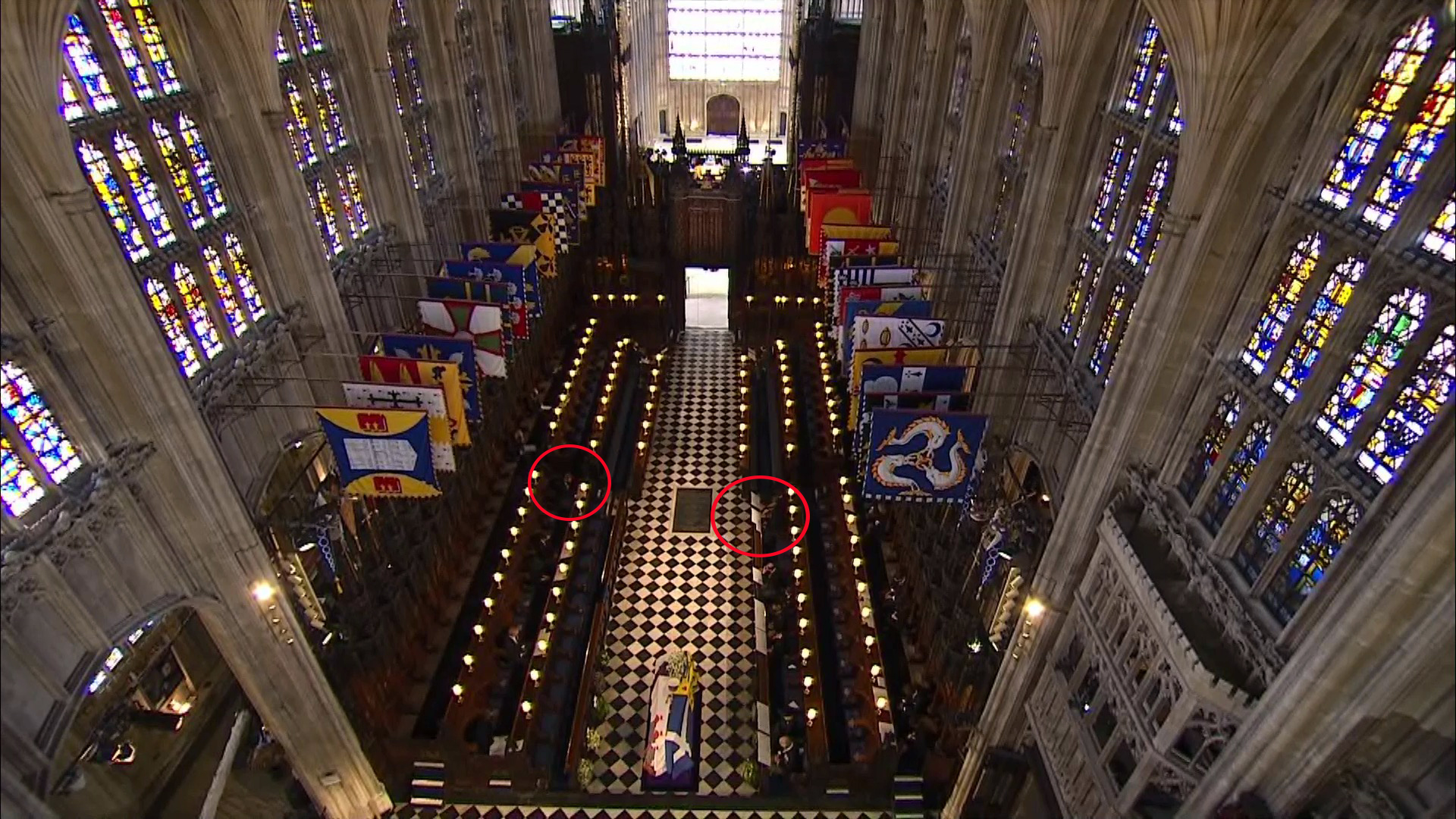 Prince William and Prince Harry (circled) in the chapel