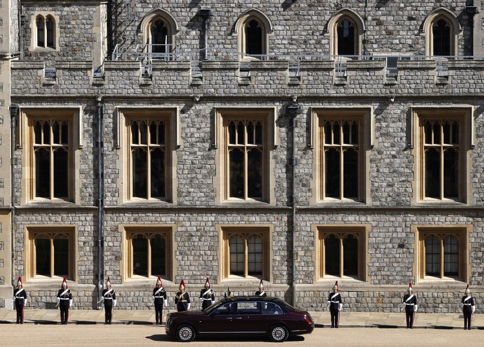 Queen Elizabeth II and Lady Susan Hussey drove through the Quadrangle ahead of Prince Philip's funeral