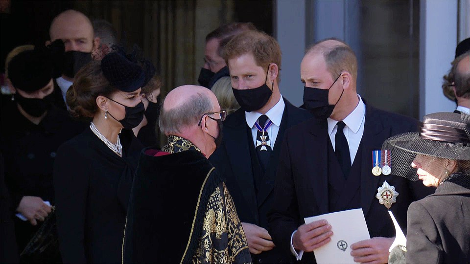 William and Harry were reunited in front of the cameras as they chatted after the Duke's service