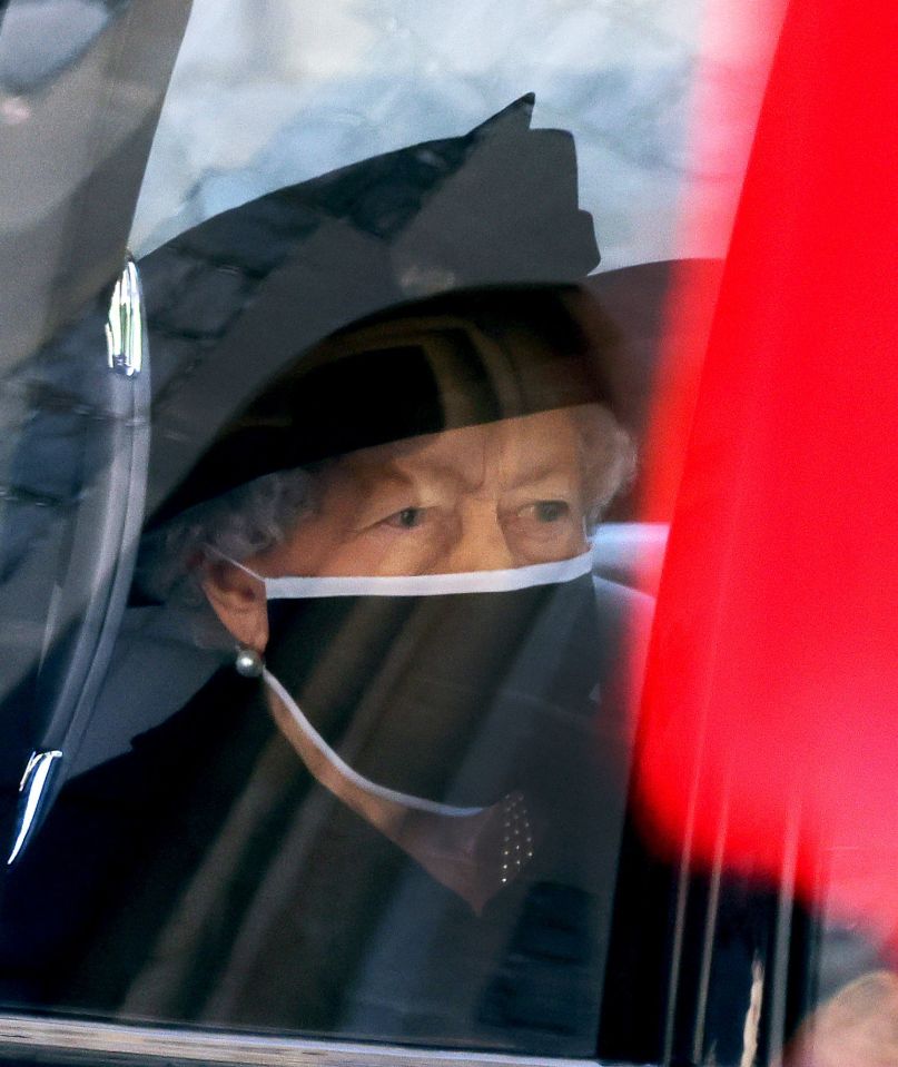 The Queen pictured at Prince Philip's funeral yesterdat