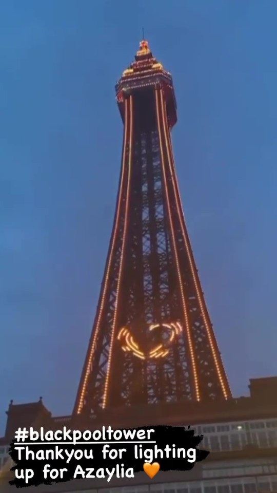 Blackpool Tower turned orange for Azaylia, who is suffering from an aggressive form of leukaemia