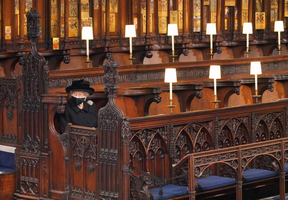 The Queen sitting alone during the funeral for Prince Philip