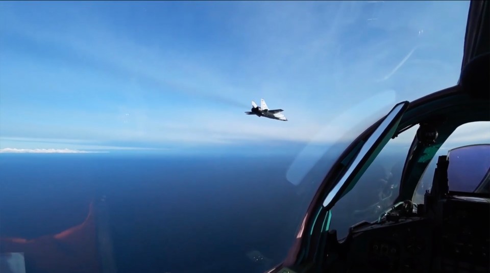 A MIG 31 fighter attacking a ‘mock enemy’