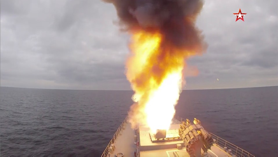 Admiral Essen fired multiple Kalibr (Caliber) cruise missiles in the Black Sea