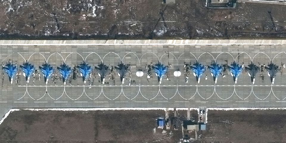 Satellite image show Russia's expanding Ukraine build-up, including Su-30 fighters lined up on a runway which were not there last month