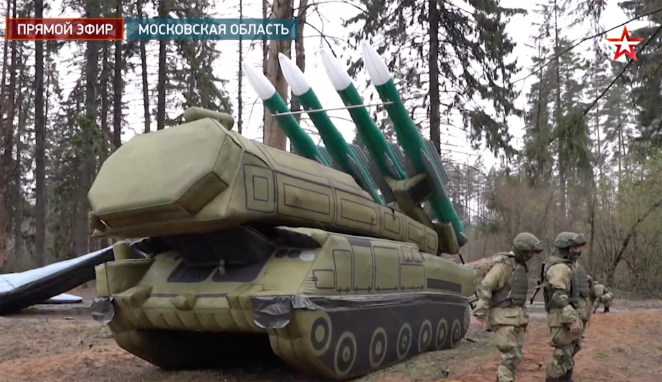 The inflatables were set up just outside Moscow