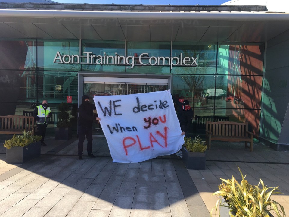 Supporters made it to the first-team field before being confronted by Solskjaer