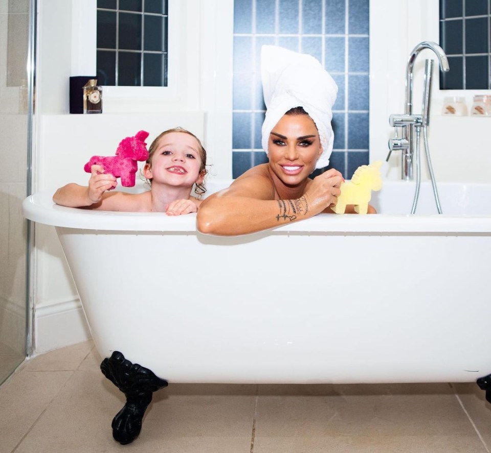 Katie Price posed naked for a bathtub snap with six-year-old daughter Bunny