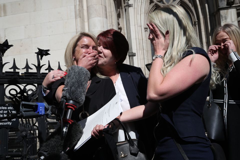 Former post office worker Janet Skinner (left) outside the Royal Courts of Justice, London, after having her conviction overturned by the Court of Appeal.