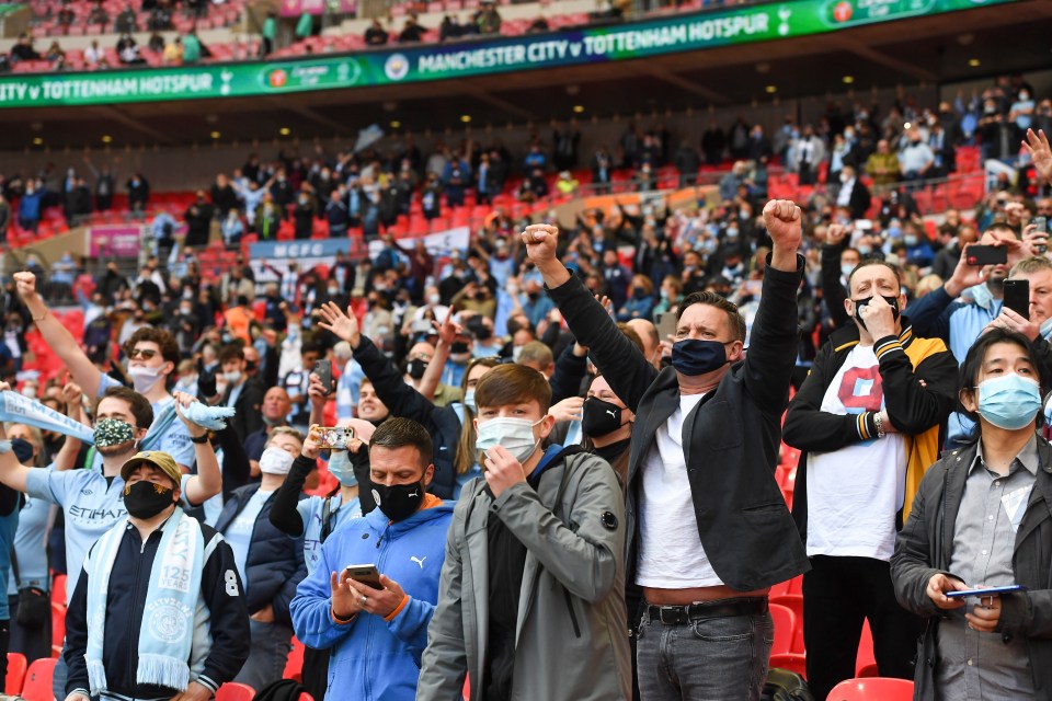 Fans celebrated being back inside Wembley as Man City played Spurs in the Carabao Cup final