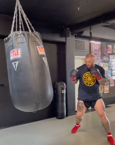 Hafthor Bjornsson showed off his nimble footwork as he trained on a heavy bag