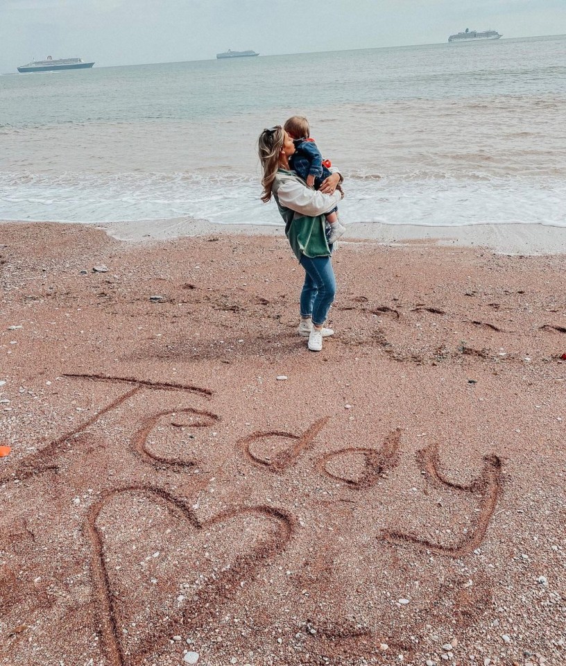 The reality star wrote his name in the sand during a visit to the beach