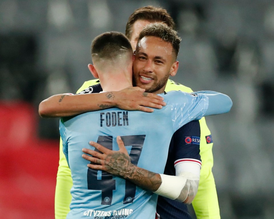 Neymar congratulated Foden on a brilliant performance at the Parc des Princes