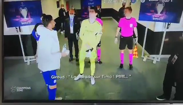 Giroud and Courtois were caught joking about Werner's miss